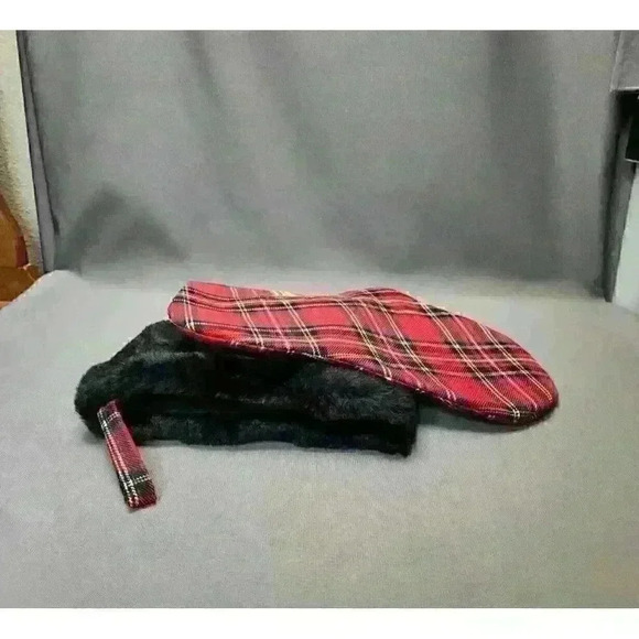 Monogram Initial Letter T Red Plaid & Faux Fur Christmas Stocking 19" Holiday - Picture 3 of 3